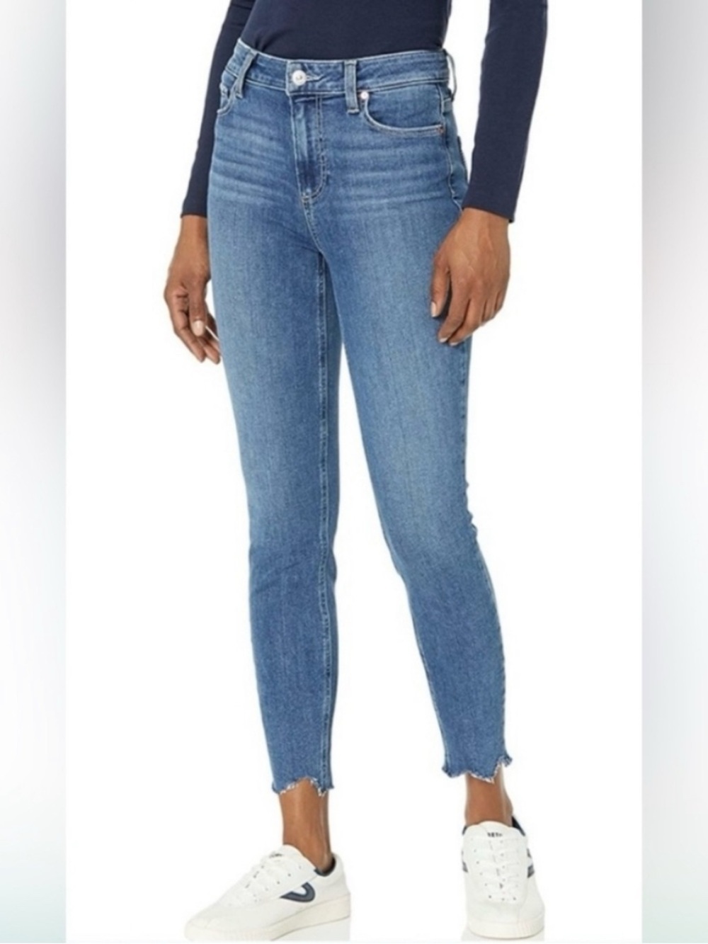 PAIGE Hoxton Crop Distressed Ripped Hem Jeans - 29